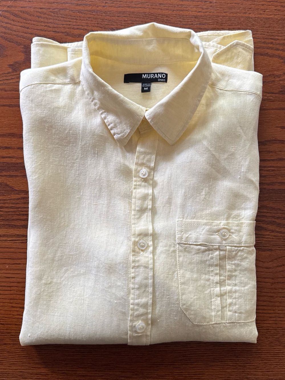 Murano Men's Pale Yellow Linen-Blend Button Down Shirt
